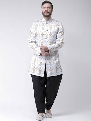 White Printed Polyester Indo Western Dresses 1