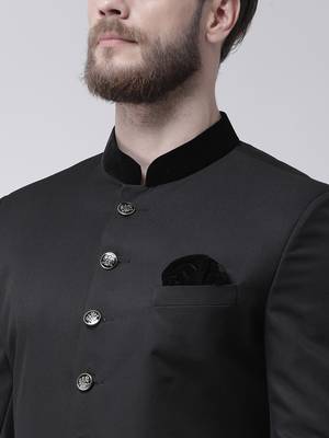 Black Plain Polyester Indo Western Dresses 5