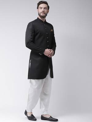 Black Plain Polyester Indo Western Dresses 3