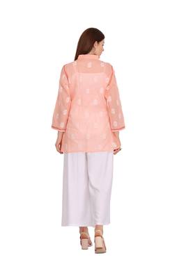 Peach Embroidered Cotton Chikankari Kurti  2