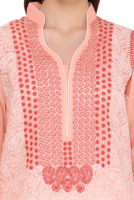 Peach Embroidered Cotton Chikankari Kurti  4