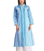 Blue Embroidered Cotton Chikankari Kurti