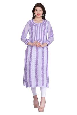 Mauve Embroidered Cotton Chikankari Kurti 1