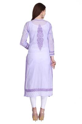 Mauve Embroidered Cotton Chikankari Kurti 2