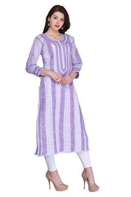 Mauve Embroidered Cotton Chikankari Kurti 3