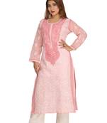 Peach Embroidered Cotton Chikankari Kurti
