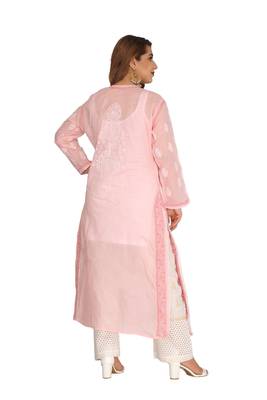 Peach Embroidered Cotton Chikankari Kurti 2