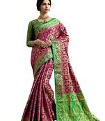 Purple Plain Silk Blend Saree With Blouse