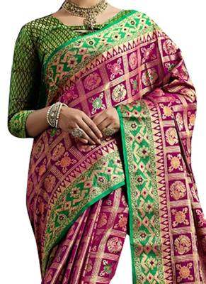 Purple Plain Silk Blend Saree With Blouse 2