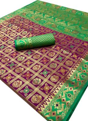 Purple Plain Silk Blend Saree With Blouse 3