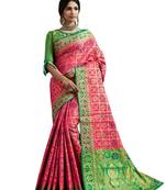 Pink Plain Silk Blend Saree With Blouse