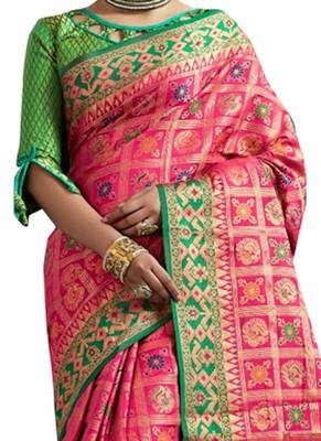 Pink Plain Silk Blend Saree With Blouse 2