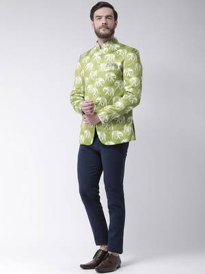 Green Printed Polyester Bandhgala Suit 2