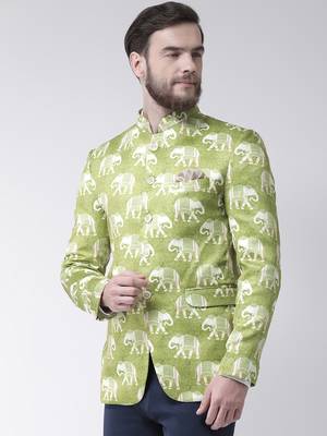 Green Printed Polyester Bandhgala Suit 3