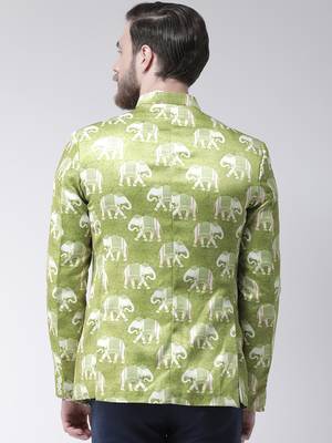 Green Printed Polyester Bandhgala Suit 4