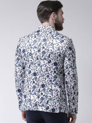 White Printed Polyester Bandhgala Suit 4