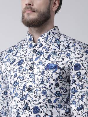 White Printed Polyester Bandhgala Suit 5