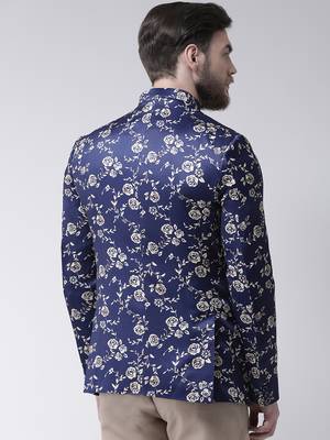 Blue Printed Polyester Bandhgala Suit 4