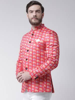 Pink Printed Polyester Bandhgala Suit 3