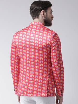 Pink Printed Polyester Bandhgala Suit 4