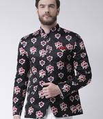 Blue Printed Polyester Bandhgala Suit