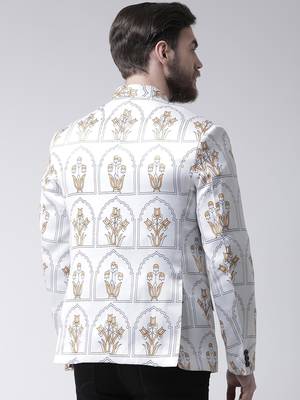 White Printed Polyester Bandhgala Suit 4