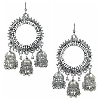 Oxidized Silver Plated Corrode Collection Earrings In Vintage Finish Alloy Dangle Earring Alloy Chandbali Earring 2