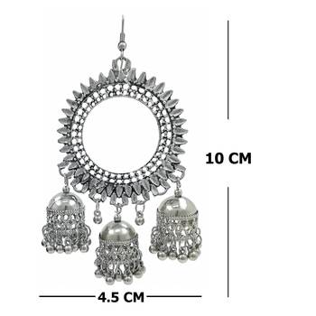 Oxidized Silver Plated Corrode Collection Earrings In Vintage Finish Alloy Dangle Earring Alloy Chandbali Earring 4
