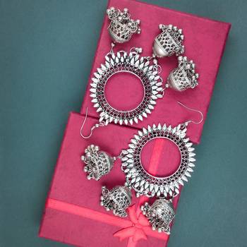 Oxidized Silver Plated Corrode Collection Earrings In Vintage Finish Alloy Dangle Earring Alloy Chandbali Earring 1