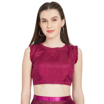 Magenta Plain Faux Georgette Ruffle Saree With Blouse 5
