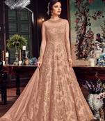 Dark-salmon embroidered santoon salwar with dupatta