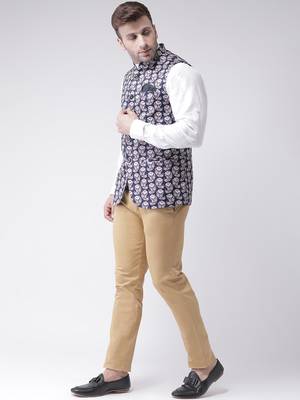 Blue Printed Cotton Poly Nehru Jacket 2