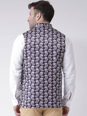 Blue Printed Cotton Poly Nehru Jacket 4