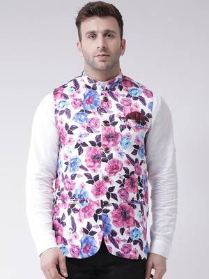 Multicolor Printed Cotton Poly Nehru Jacket 1
