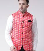 Pink Printed Cotton Poly Nehru Jacket