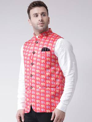 Pink Printed Cotton Poly Nehru Jacket 3