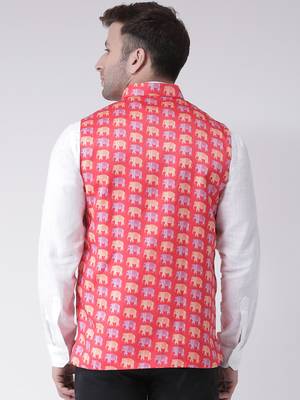 Pink Printed Cotton Poly Nehru Jacket 4