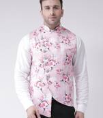 Pink Printed Cotton Poly Nehru Jacket