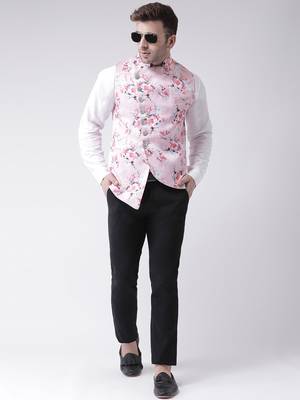 Pink Printed Cotton Poly Nehru Jacket 2
