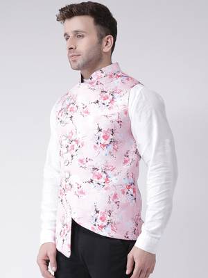 Pink Printed Cotton Poly Nehru Jacket 3