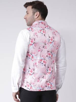 Pink Printed Cotton Poly Nehru Jacket 4