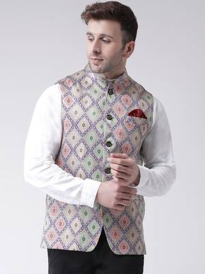 Multicolor Printed Cotton Poly Nehru Jacket 1