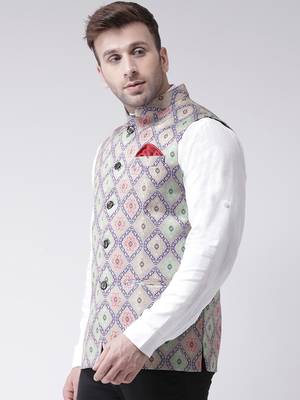 Multicolor Printed Cotton Poly Nehru Jacket 3