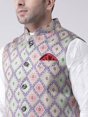 Multicolor Printed Cotton Poly Nehru Jacket 5