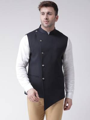 Blue plain cotton poly
 nehru jacket 1