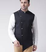Blue plain cotton poly
 nehru jacket