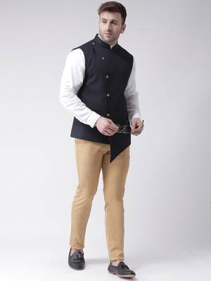 Blue plain cotton poly
 nehru jacket 2