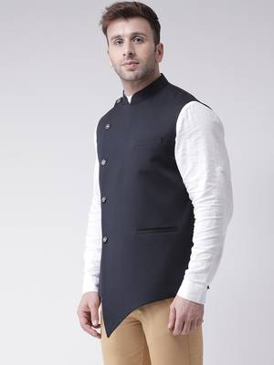 Blue plain cotton poly
 nehru jacket 3