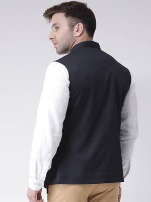 Blue plain cotton poly
 nehru jacket 4