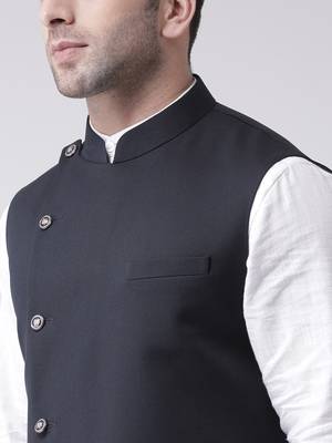 Blue plain cotton poly
 nehru jacket 5